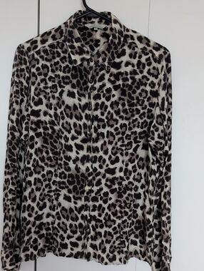 Gerard Darel Silk Leopard-Print Button Front Blouse